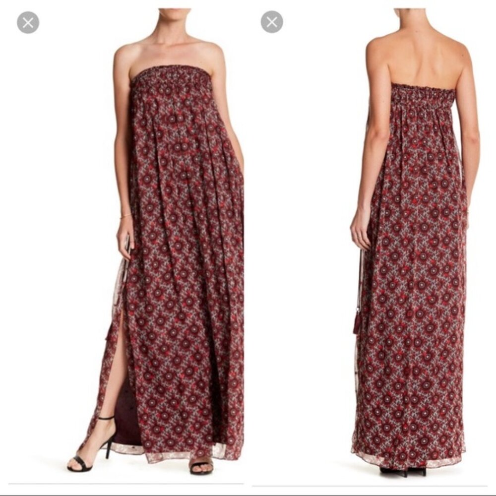 cinq a sept Strapless Maxi Dress in Burgundy Pattern